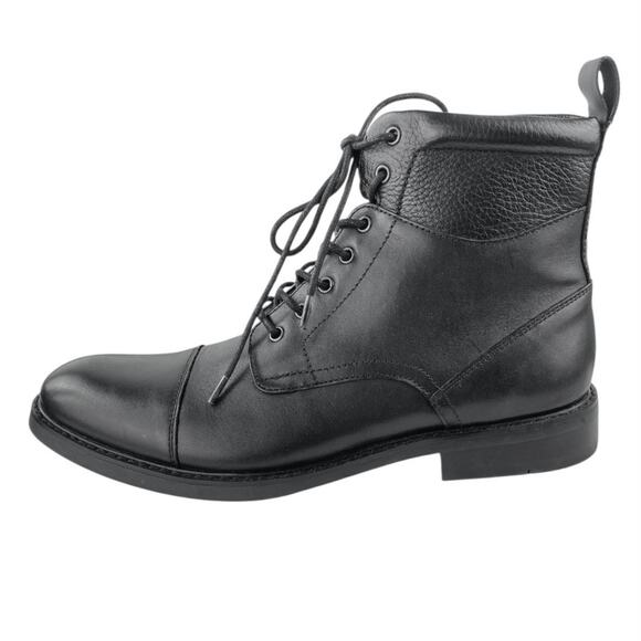 La Milano Alan Men\'s Black 100% Leather Lace Up Heel Combat Boots Size 10.5